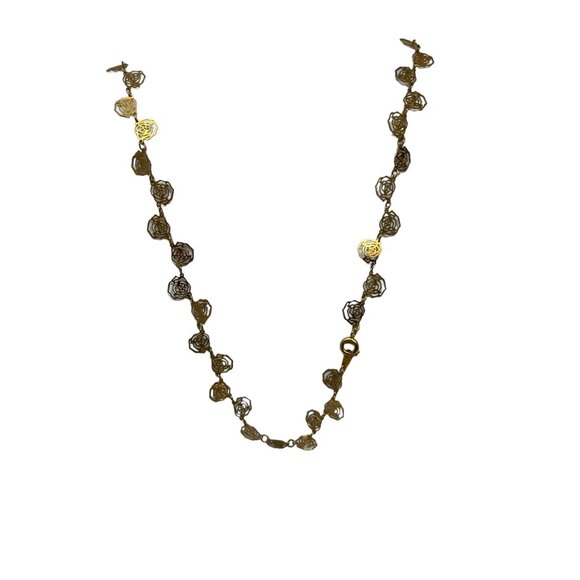 Vintage Rose Necklace Cutout Flowers Gold Tone Chain 28 inches - Picture 1 of 6